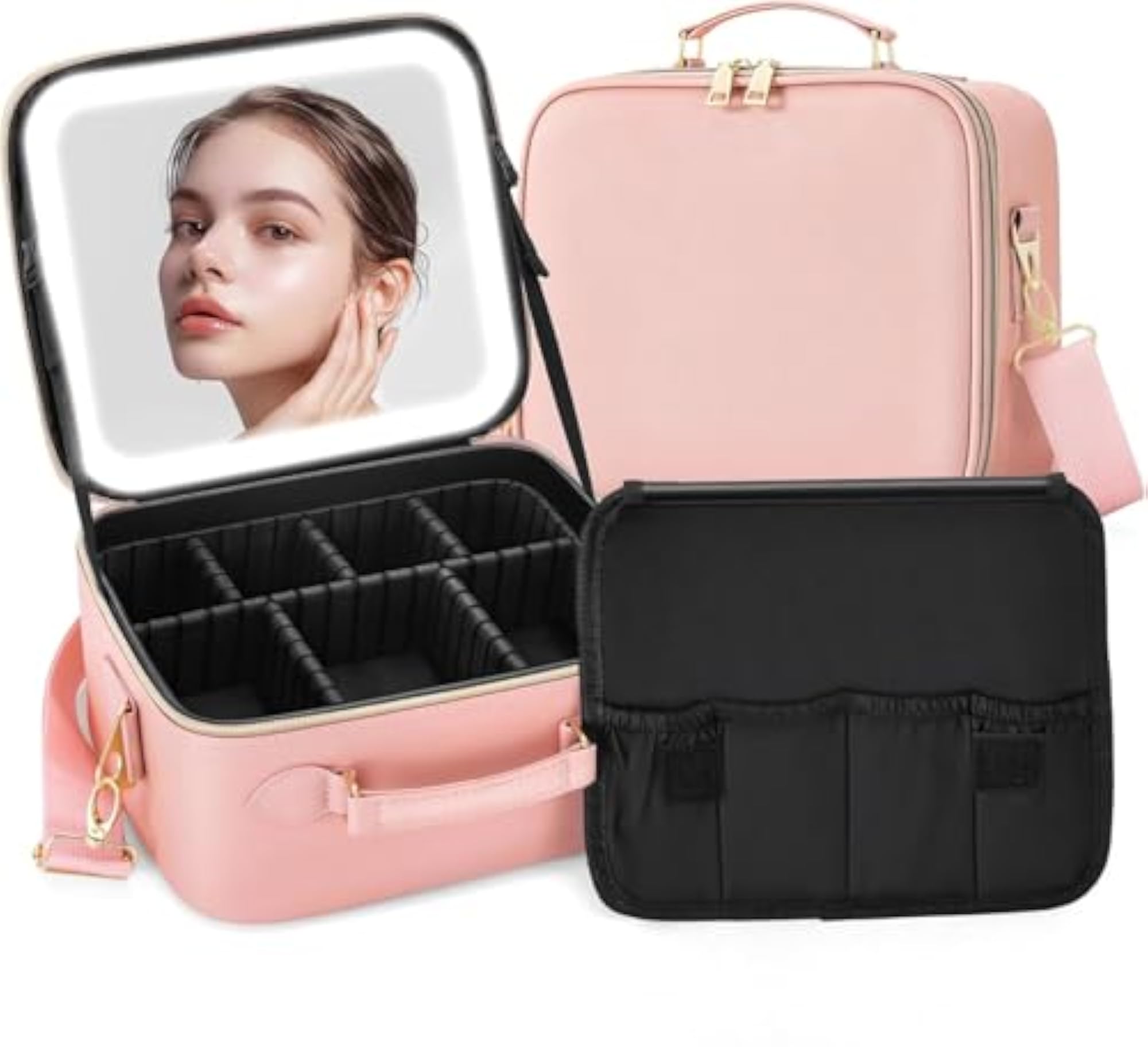 Travel Makeup Bag with LED Lighted Case, Portable Organizer